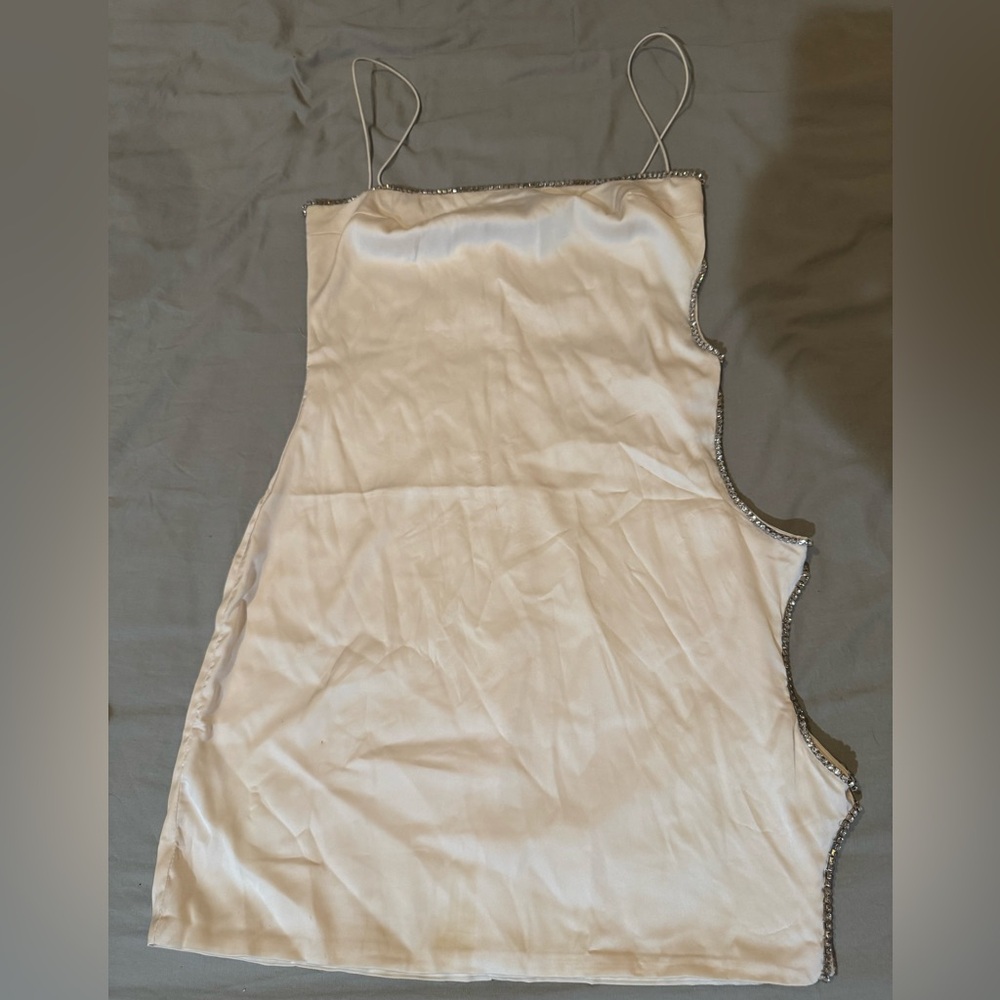 Oh Polly Cream Mini Dress with Silver Trim